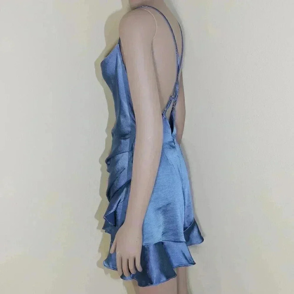 New Years‎ Blue Ruffle Romper Small Formal Holiday Dress Evening Wear Open Back - Picture 2 of 3